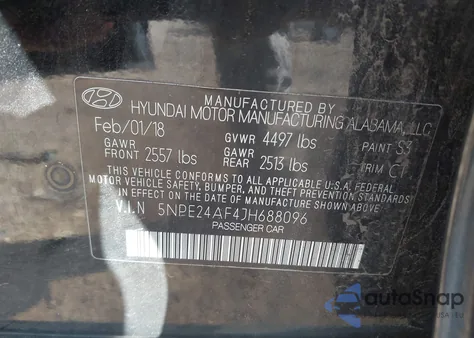 2018 Hyundai Sonata Se z USA, uszkodzony, nr VIN 5NPE24AF4JH688096